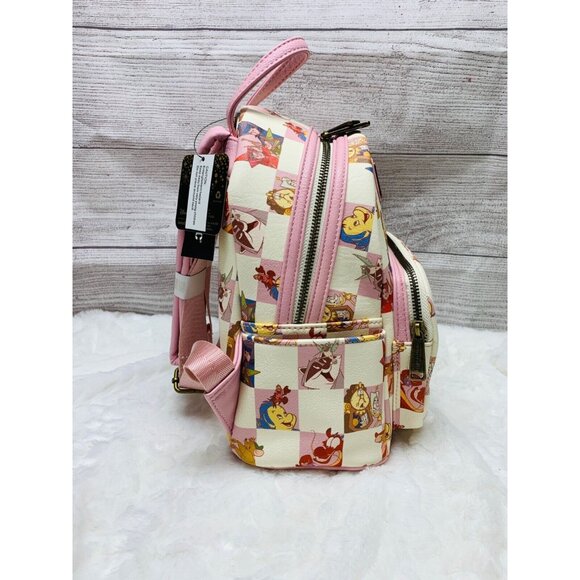 Loungefly Disney Pink Checkered Princess Friends Sidekick Mini Backpack NWT